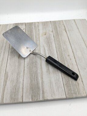 Vintage Androck USA Short Stainless Steel Solid Spatula Black Handle 9 3/4"